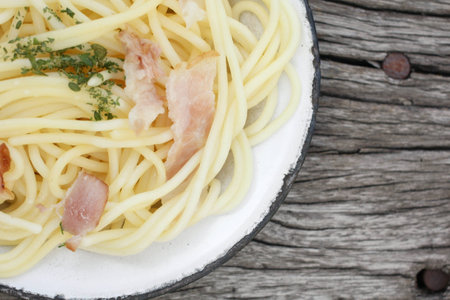 pasta and baconの写真素材