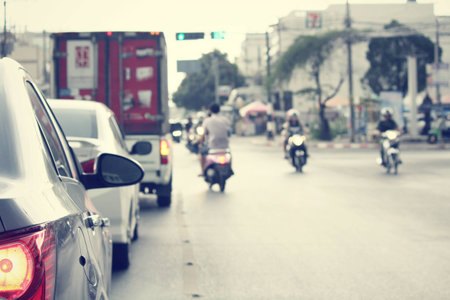 blurred of car in cityの写真素材