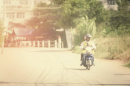 blurred of car in cityの写真素材