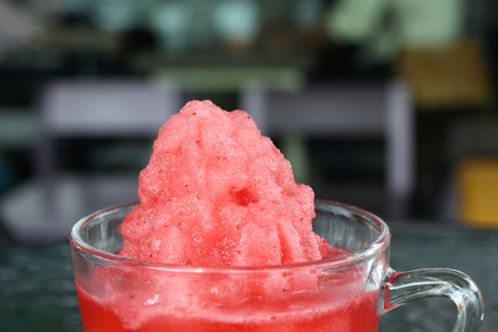 Strawberry smoothie in closeup shot の写真素材