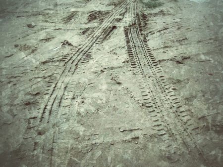 Wheel tracks on the soil.の写真素材