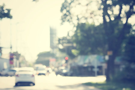 blurred of car on roadの写真素材