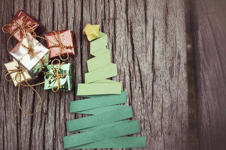 Paper christmas tree with giftsの写真素材