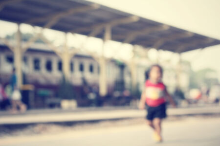 Blurred of railway stationの写真素材