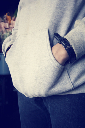 Hands with jacketの写真素材