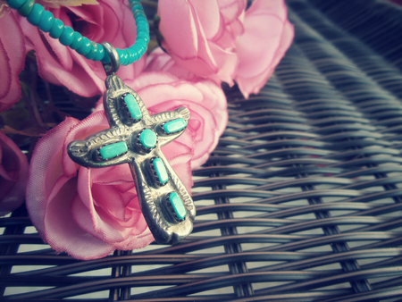 Necklace with crossの写真素材
