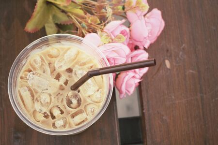Ice coffee with rosesの写真素材