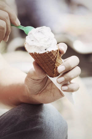 Eating ice cream cone