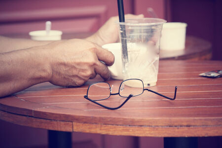 Glasses with hot coffeeの写真素材