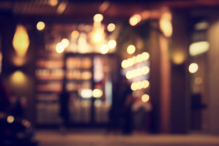 Blurred of restaurant at nightの写真素材