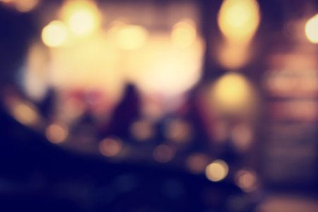 Blurred of restaurant at nightの写真素材