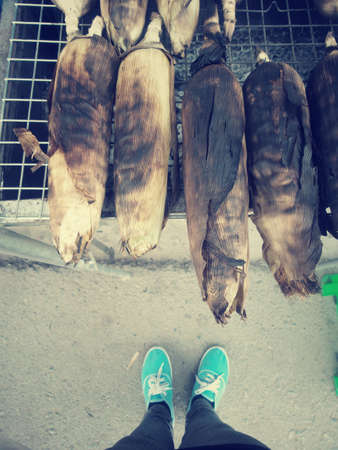 Roasted barbecue corn with shoesの写真素材