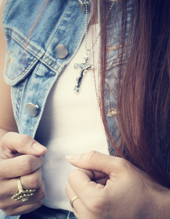 Necklace with crossの写真素材