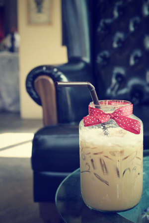 Iced coffee at cafeの写真素材