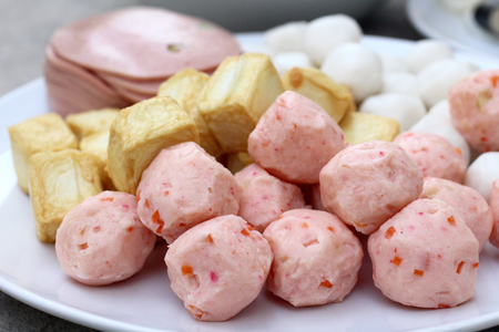Mix of fish meat ball with tofuの写真素材