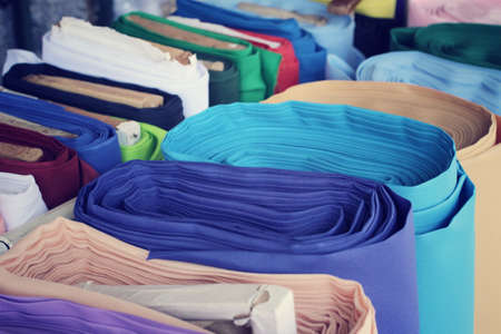Rolls of colorful fabricの写真素材