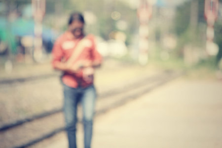 Blurred of people at railway stationの写真素材