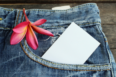 Blank card with jeansの写真素材