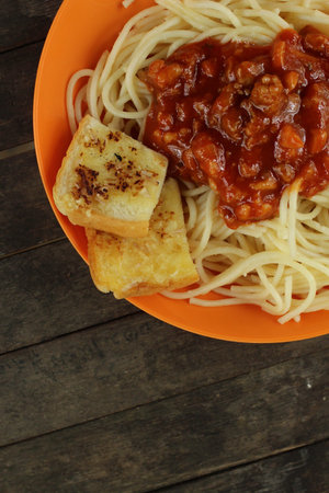 Spaghetti with sauceの写真素材