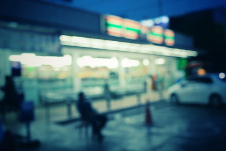 Blurred of market at nightの写真素材