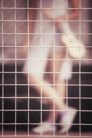 Blurred of woman with ukuleleの写真素材