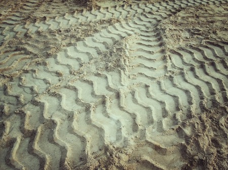 Wheel tracks on the soil.の写真素材