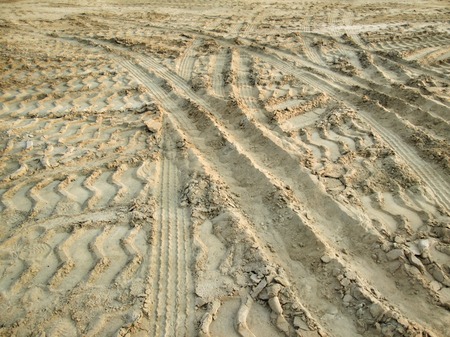 Wheel tracks on the soil.の写真素材