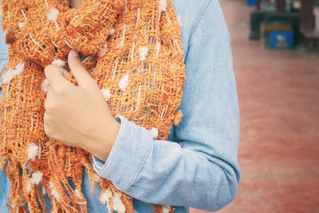 Woman with scarfの写真素材