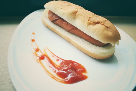 Fast food hot dog with ketchupの写真素材