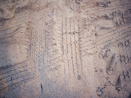 Wheel tracks on the soil.の写真素材