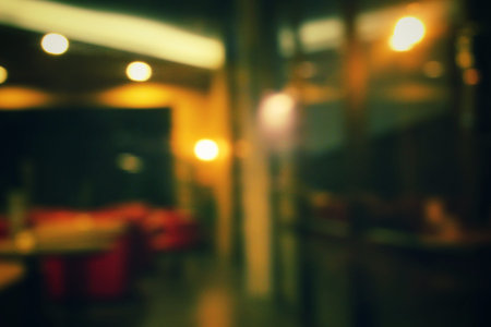 Blurred of restaurant at nightの写真素材