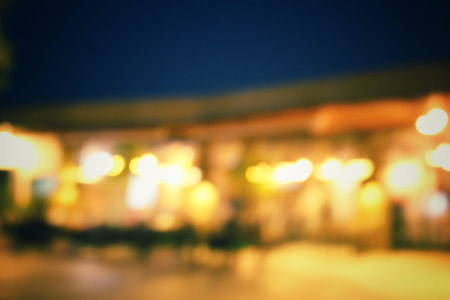 Blurred of restaurant at nightの写真素材