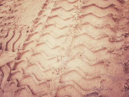 Wheel tracks on the soil.の写真素材
