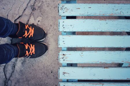 Selfie of sneakersの写真素材