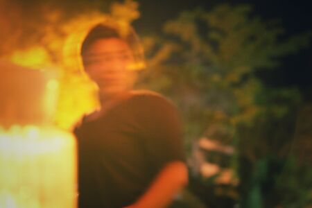 Shadow of woman at nightの写真素材