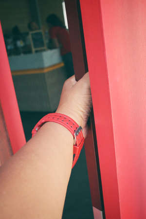 Open door in cafeの写真素材