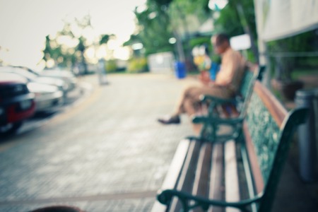 Blurred of bench chair in the parkの写真素材