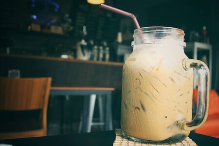 Iced coffee at cafeの写真素材
