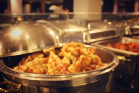 Blurred of restaurant with foodの写真素材