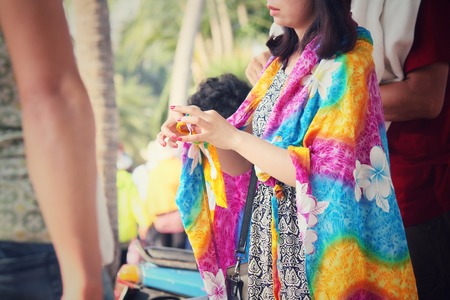 Woman with scarfの写真素材