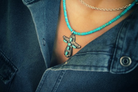 Woman with crossの写真素材