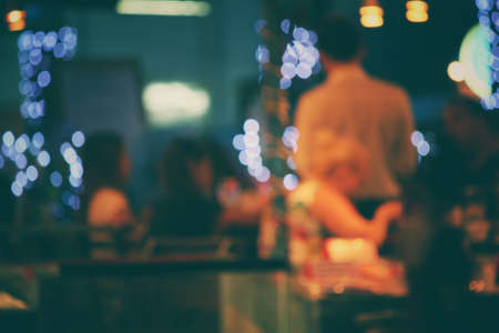 Blurred of restaurant at nightの写真素材