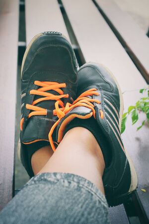 Selfie of sneakersの写真素材
