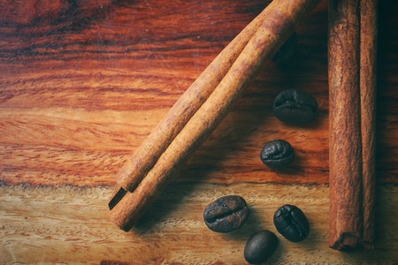 Roasted coffee beans and cinnamonの写真素材