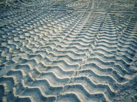 Wheel tracks on the soil.