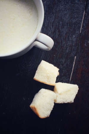 Fresh milk with breadの写真素材