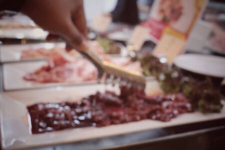 Blurred of beef steak on the grillの写真素材