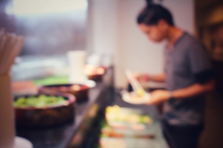 Blurred of sushi in restaurant at hotelの写真素材