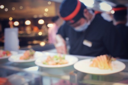 Blurred of japanese chef in restaurantの写真素材