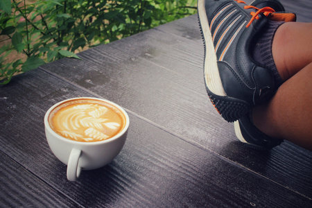 Selfie of coffee with shoes